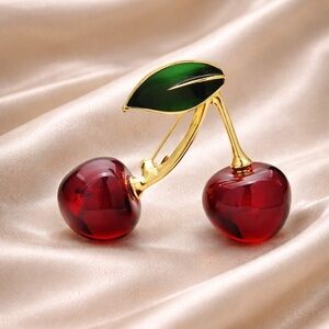 Red Cherry Gold Brooch
